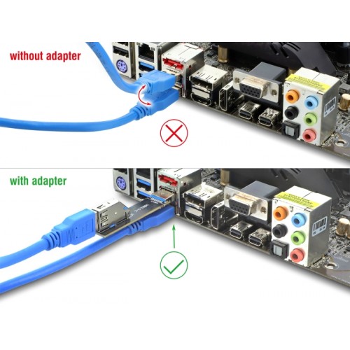 Delock USB 10 Gbps Adapter USB Type-A female to male rotated 90° upwards