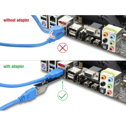 Delock USB 10 Gbps Adapter USB Type-A female to male rotated 90° downwards