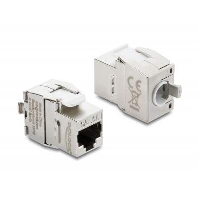 Delock Keystone Module RJ45 jack to LSA Cat.6A toolfree shielded metal silver / white