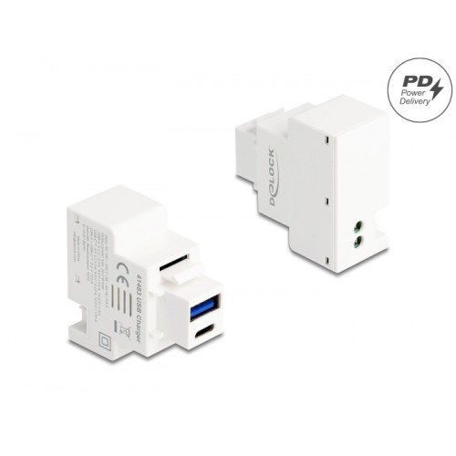 Delock Keystone Module with USB Type-A and USB Type-C™ Charging Port PD 20 W white
