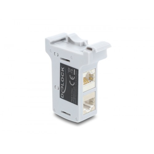 Delock RJ45 Coupler Cat.6A Dual jack to jack for DIN rail mounting grey
