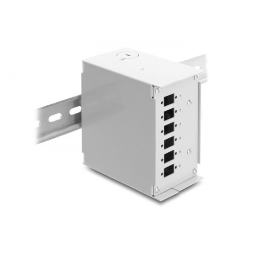 Delock Fiber Optic Patch Panel 6 port for SC Simplex or LC Duplex grey metal for DIN rail mounting