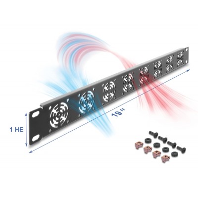 Delock 19″ 1U Rack Cover for 8 fans 40 x 40 mm dark grey