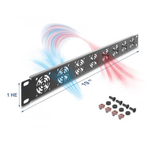 Delock 19″ 1U Rack Cover for 8 fans 40 x 40 mm dark grey