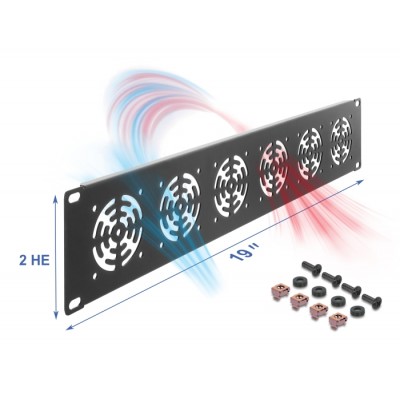 Delock 19″ 2U Rack Cover for 6 fans 60 x 60 mm dark grey