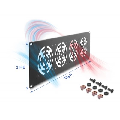 Delock 19″ 3U Rack Cover for 4 fans 92 x 92 mm dark grey