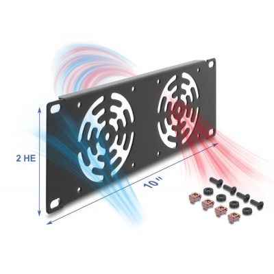 Delock 10″ 2U Rack Cover for 2 fans 80 x 80 mm dark grey