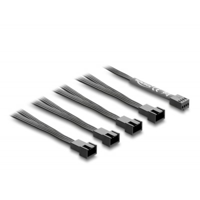 Delock Fan Cable splitter 1 x 4 pin PWM female to 4 x 4 pin PWM male black – 40 cm long with 20 cm branch