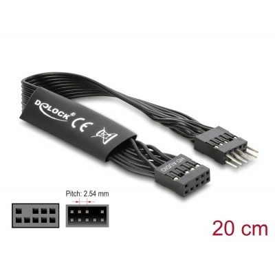 Delock HD Audio Flat Cable Motherboard Extension Cable 9 pin pin header male to pin header female 20 cm black
