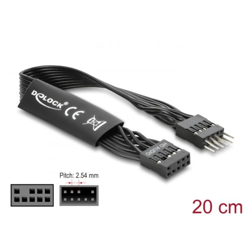 Delock HD Audio Flat Cable Motherboard Extension Cable 9 pin pin header male to pin header female 20 cm black