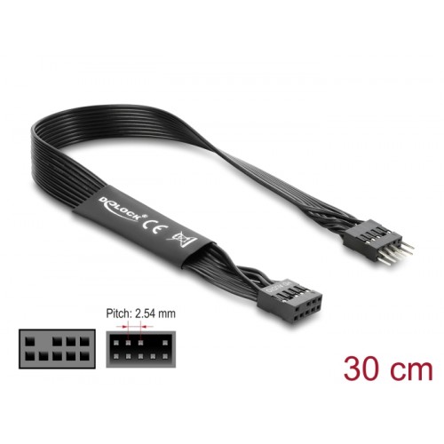 Delock HD Audio Flat Cable Motherboard Extension Cable 9 pin pin header male to pin header female 30 cm black