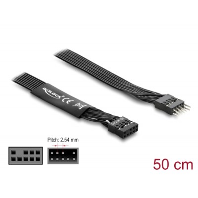 Delock HD Audio Flat Cable Motherboard Extension Cable 9 pin pin header male to pin header female 50 cm black