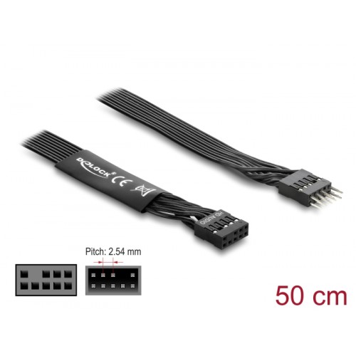 Delock HD Audio Flat Cable Motherboard Extension Cable 9 pin pin header male to pin header female 50 cm black