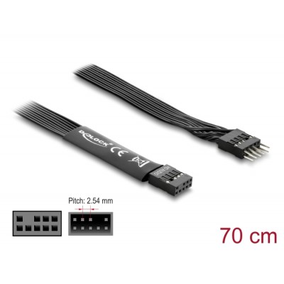 Delock HD Audio Flat Cable Motherboard Extension Cable 9 pin pin header male to pin header female 70 cm black