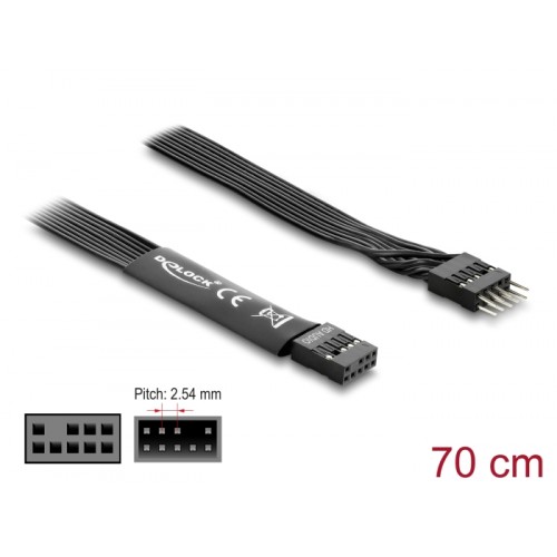 Delock HD Audio Flat Cable Motherboard Extension Cable 9 pin pin header male to pin header female 70 cm black