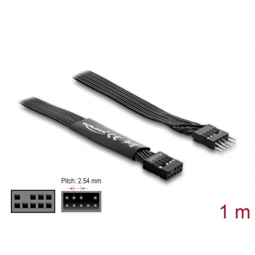 Delock HD Audio Flat Cable Motherboard Extension Cable 9 pin pin header male to pin header female 1 m black
