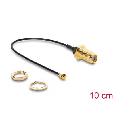 Delock Antenna Cable SMA jack bulkhead to I-PEX Inc., MHF® I plug 1.13 10 cm thread length 10 mm
