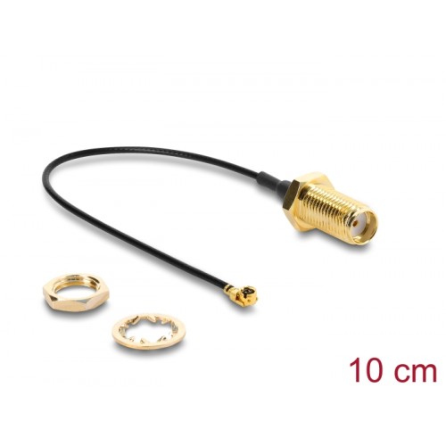 Delock Antenna Cable SMA jack bulkhead to I-PEX Inc., MHF® I plug 1.13 10 cm thread length 10 mm