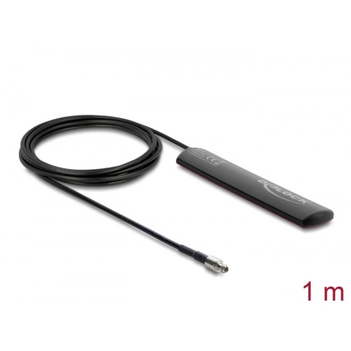 Delock LTE Antenna TS9 plug 1.5 dBi omnidirectional fixed with connection cable RG-174 1 m adhesive mounting outdoor black