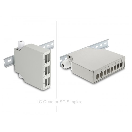 Delock Fiber Optic Patch Panel 6 port for SC Duplex and LC Quad with alternative panel for 8 x SC Simplex or LC Duplex grey for 