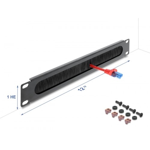 Delock 12″ Cable Management Brush Strip 1U dark grey