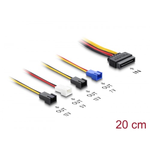 Power cable SATA 15 pin plug to 4 x 2 pin fan (12 V / 7 V / 5 V) 20 cm