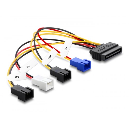 Power cable SATA 15 pin plug to 4 x 2 pin fan (12 V / 7 V / 5 V) 20 cm