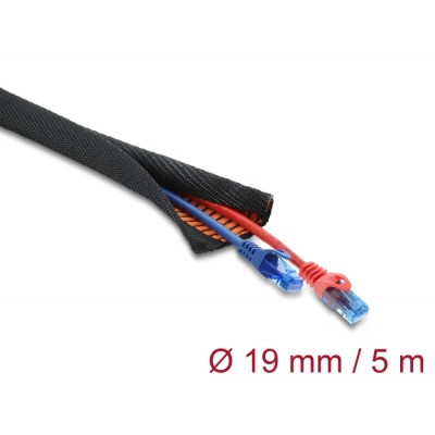 Delock Cable Protection Sleeve with orange Wear Warning Indicator self-closing double-layered 5 m x 19 mm black