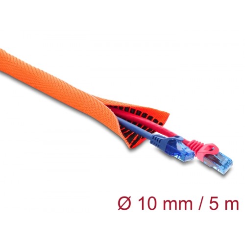 Delock Cable Protection Sleeve with black Wear Warning indicator self-closing double-layered 5 m x 10 mm orange