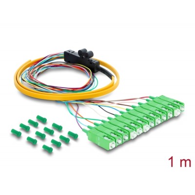 Delock Fibre Optic Pigtail Fanout Cable 12 x SC-APC Simplex male to 12 x open cable ends 1 m