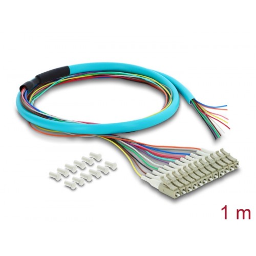Delock Fibre Optic Pigtail Fanout Cable 12 x LC-UPC Simplex male to 12 x open cable ends 1 m