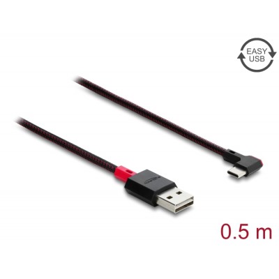 Delock EASY-USB 2.0 Cable Type-A male to USB Type-C™ male angled left / right 0.5 m black