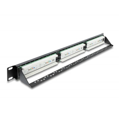 Delock 19″ 1U Patch Panel 24 port Cat.6 with LED and strain relief rail unshielded black 2