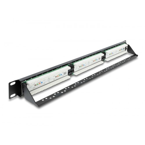 Delock 19″ 1U Patch Panel 24 port Cat.6 with LED and strain relief rail unshielded black