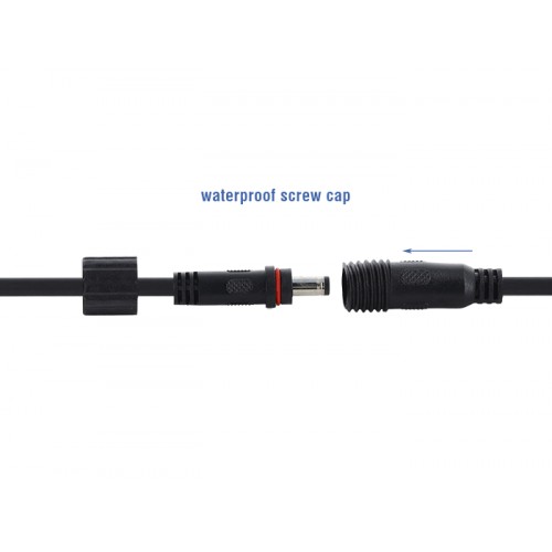 Delock DC Extension Cable 5.5 x 2.5 mm male to female with screw cap M12 x 1.75 mm thread waterproof 18 AWG 0.5 m black
