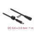 Delock DC Extension Cable 5.5 x 2.5 mm male to female with screw cap M12 x 1.75 mm thread waterproof 18 AWG 1 m black