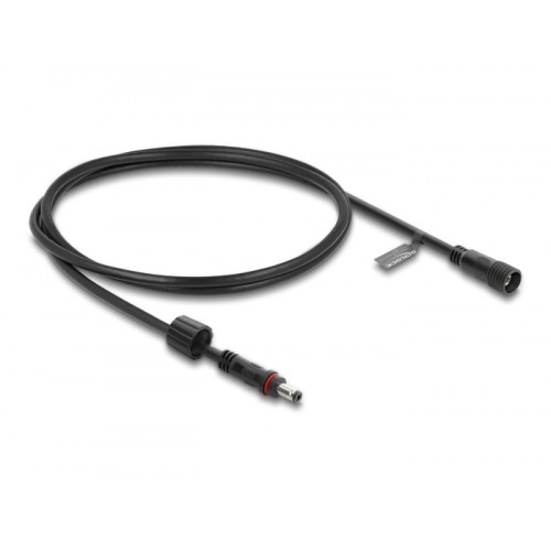 Delock DC Extension Cable 5.5 x 2.5 mm male to female with screw cap M12 x 1.75 mm thread waterproof 18 AWG 1 m black