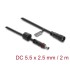 Delock DC Extension Cable 5.5 x 2.5 mm male to female with screw cap M12 x 1.75 mm thread waterproof 18 AWG 2 m black