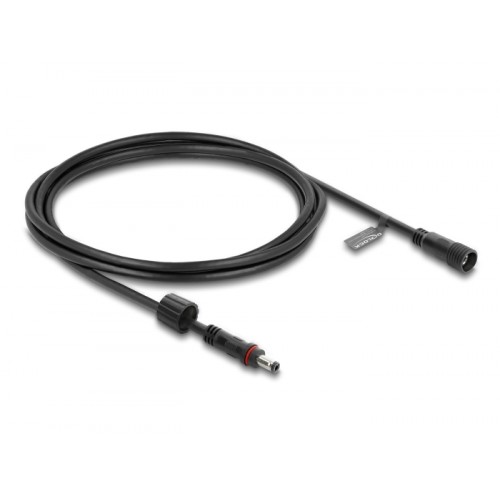 Delock DC Extension Cable 5.5 x 2.5 mm male to female with screw cap M12 x 1.75 mm thread waterproof 18 AWG 2 m black