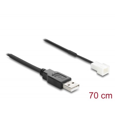 Delock Fan Cable USB 2.0 Type-A male to 3 pin (2 pins connected) fan connector male 70 cm