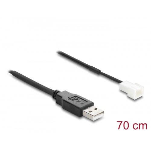 Delock Fan Cable USB 2.0 Type-A male to 3 pin (2 pins connected) fan connector male 70 cm