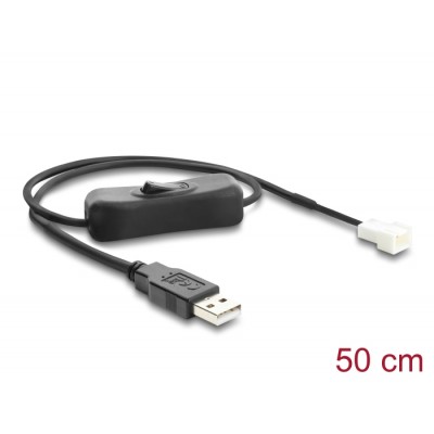 Delock Fan Cable USB 2.0 Type-A male to 3 pin (2 pins connected) fan connector male with switch 50 cm
