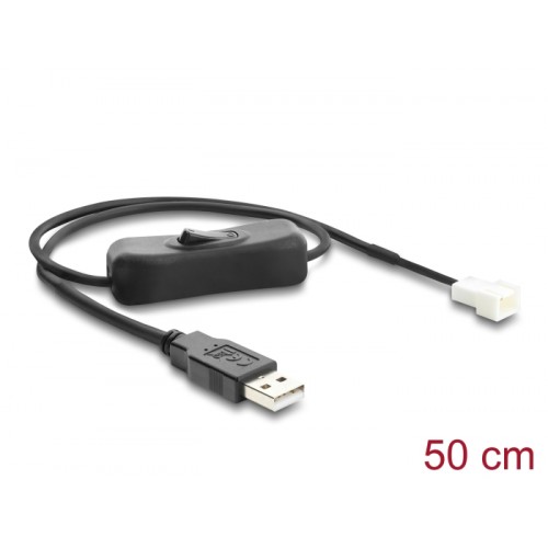 Delock Fan Cable USB 2.0 Type-A male to 3 pin (2 pins connected) fan connector male with switch 50 cm