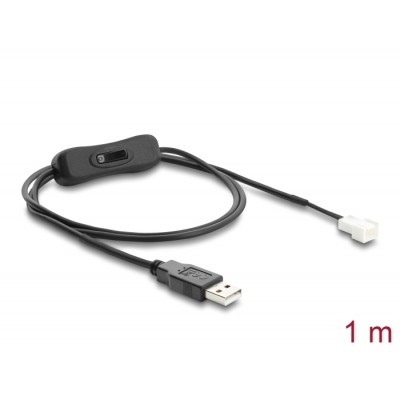 Delock Fan Cable USB 2.0 Type-A male to 3 pin (2 pins connected) fan connector male with switch 1 m