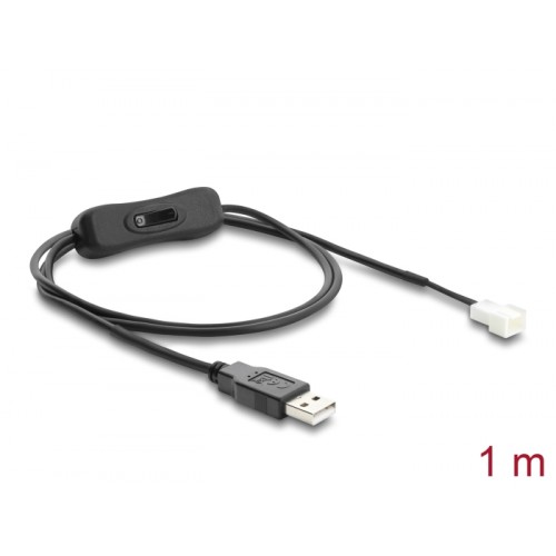 Delock Fan Cable USB 2.0 Type-A male to 3 pin (2 pins connected) fan connector male with switch 1 m