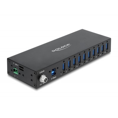 Delock Industry Hub 10 x USB 5 Gbps Type-A with 8 kV ESD protection and DIN rail mounting 2