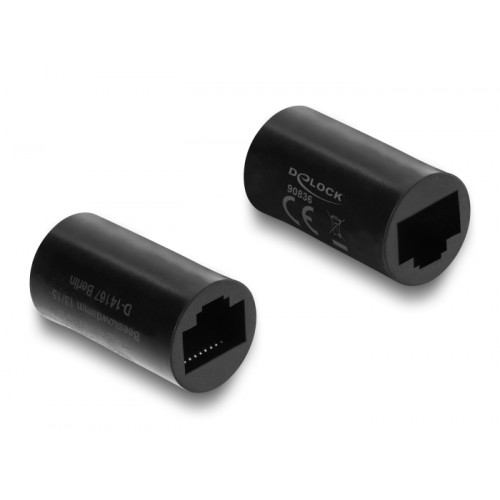 Delock Network Cable Connector RJ45 coupler jack to jack Cat.6, cylindrical shape, black
