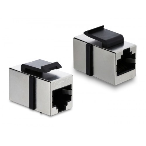 Delock Keystone Module coupler RJ45 jack to RJ45 jack Cat.6 shielded metal silver / black