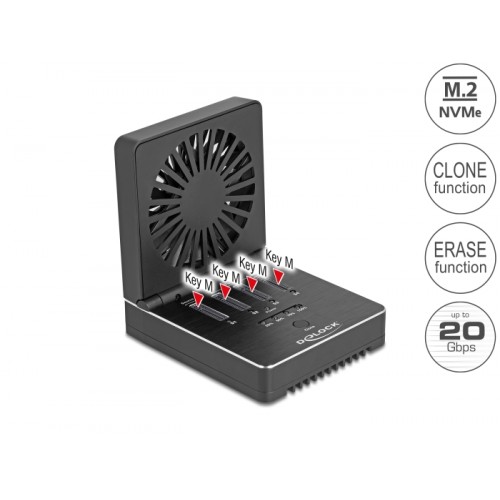 Delock USB 20 Gbps M.2 Docking Station for 4 x M.2 NVMe PCIe SSD with Clone and Erase Function