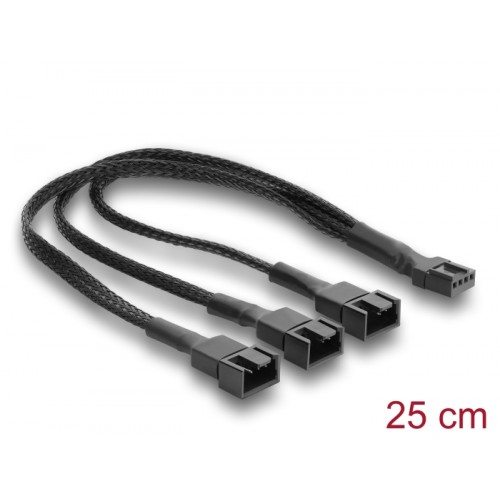 Delock Fan Cable Splitter 1 x 4 pin PWM female to male + 2 x 4 pin (3 pins connected) male with braided jacket 25 cm black